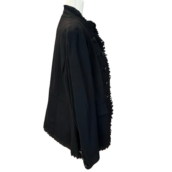 Chicos Military Ponte BlazerJacket Ruffle Trim Buttons Black  XL (Chicos 3) - Picture 3 of 14
